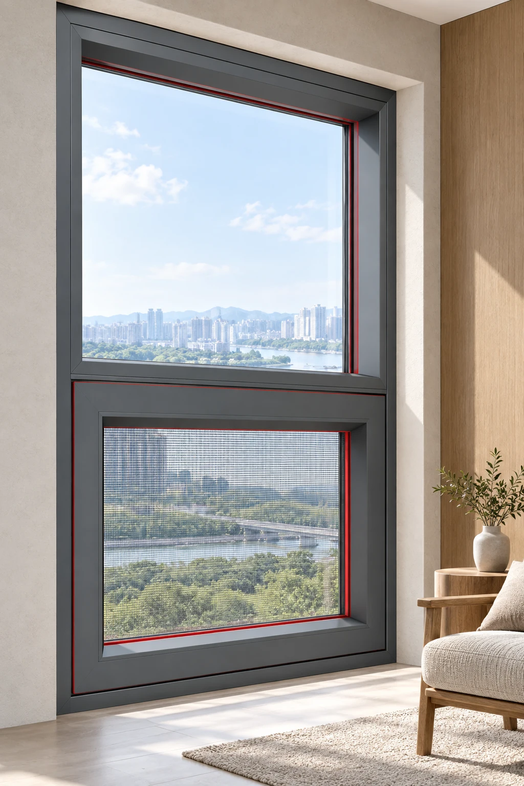 ENWINPRO integrated window and screen in a contemporary interior